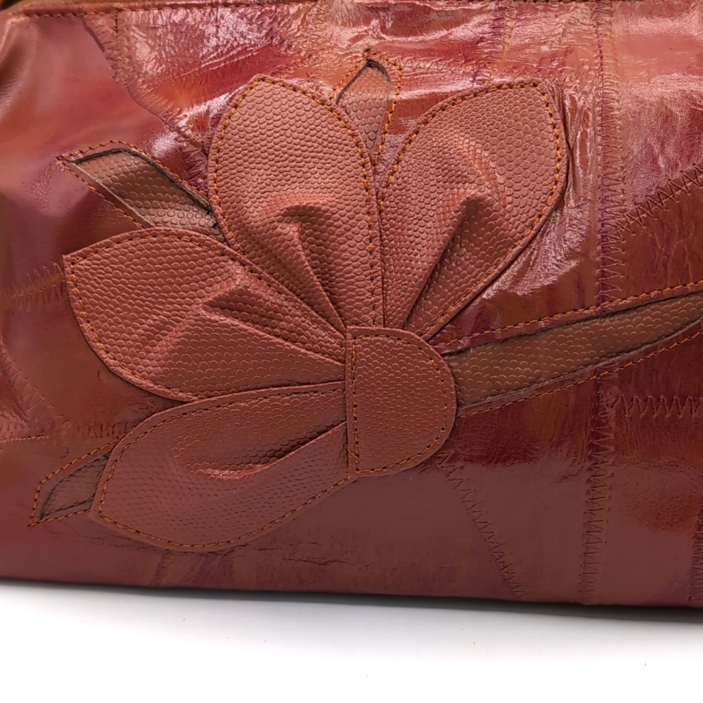 Gorgeous Genuine Leather Appliqued Brown Handbag / Satchel / Bag / Purse - Picture 2 of 9
